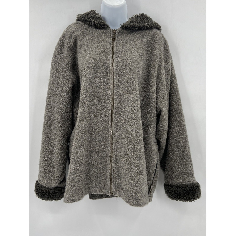 Vintage Women's Columbia Zip Hoodie Fleece‎ Jacket Size XL Olive Made In USA